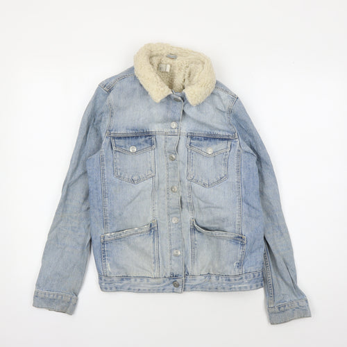 Topshop Women's Blue Denim Jacket Size 10 Faux Fur Lined
