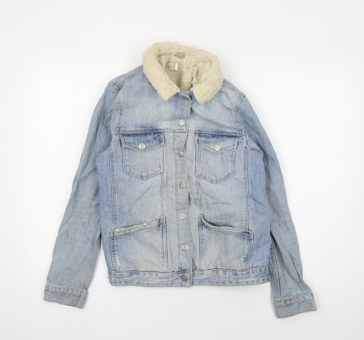 Topshop Women's Blue Denim Jacket Size 10 Faux Fur Lined