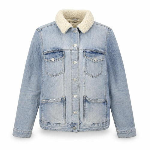 Topshop Women's Blue Denim Jacket Size 10 Faux Fur Lined