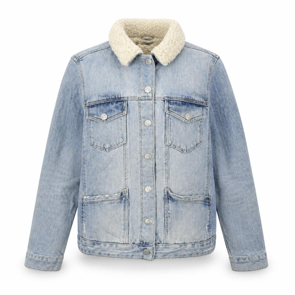 Topshop Women's Blue Denim Jacket Size 10 Faux Fur Lined