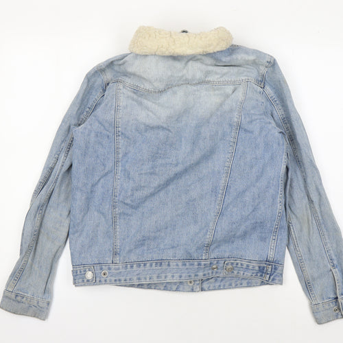 Topshop Women's Blue Denim Jacket Size 10 Faux Fur Lined