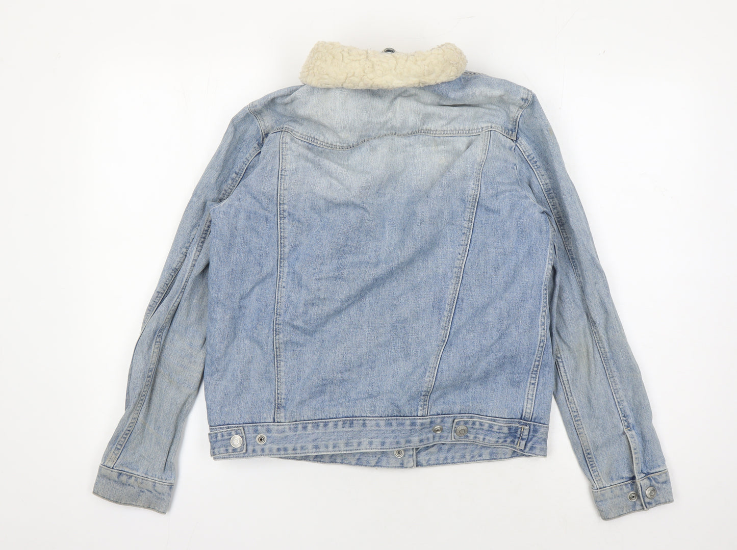 Topshop Women's Blue Denim Jacket Size 10 Faux Fur Lined