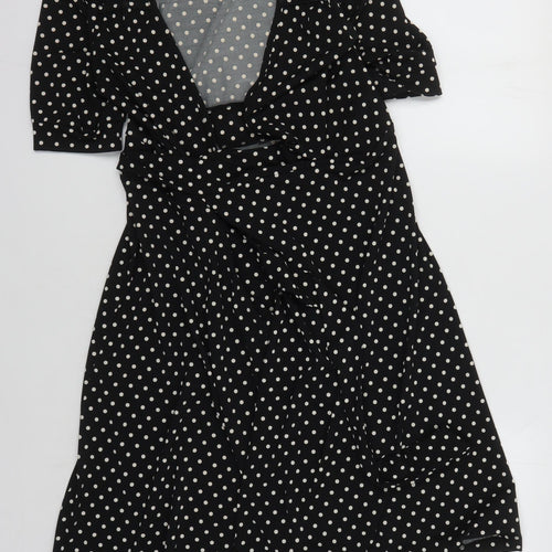 Warehouse Women's Black Polka Dot Wrap Dress Size 10