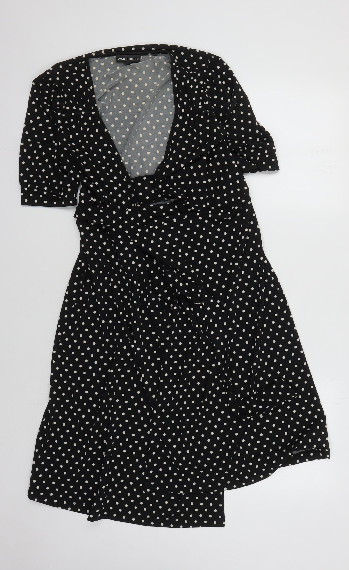 Warehouse Women's Black Polka Dot Wrap Dress Size 10