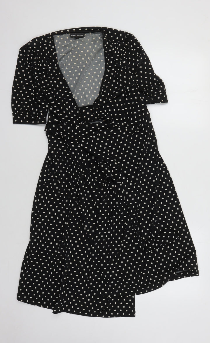 Warehouse Women's Black Polka Dot Wrap Dress Size 10