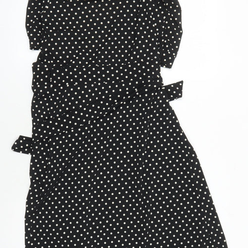 Warehouse Women's Black Polka Dot Wrap Dress Size 10