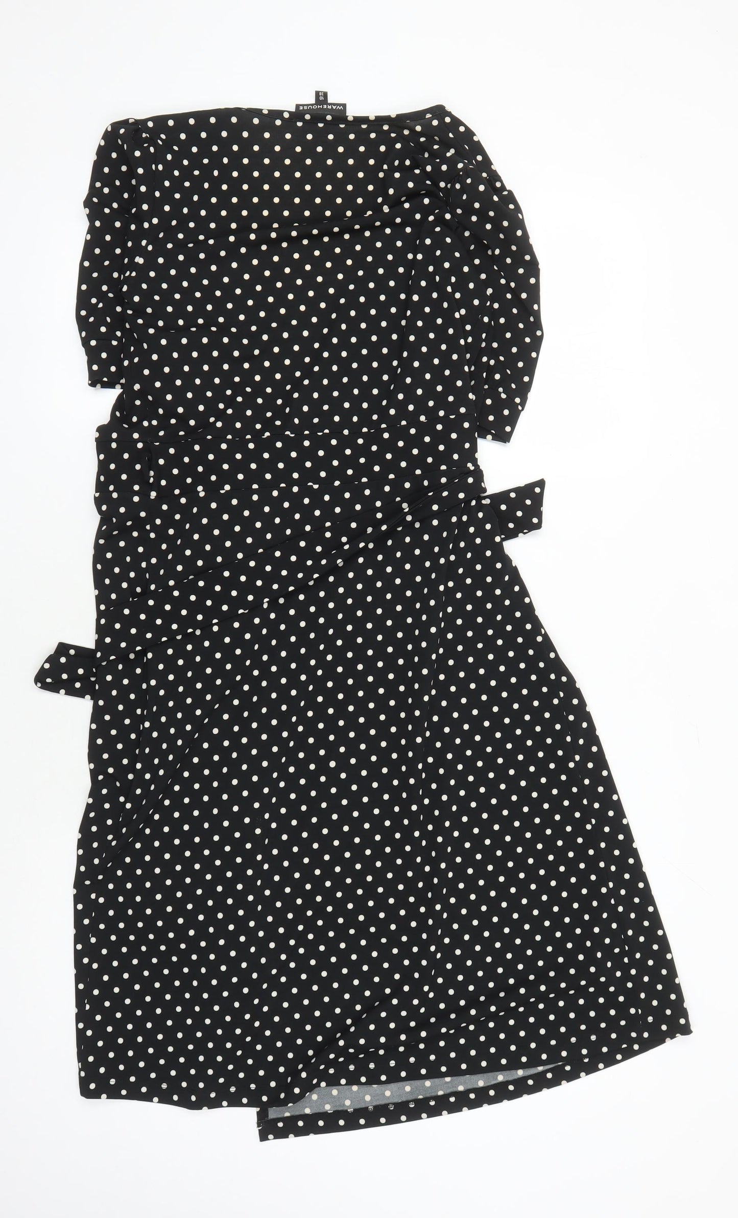 Warehouse Women's Black Polka Dot Wrap Dress Size 10