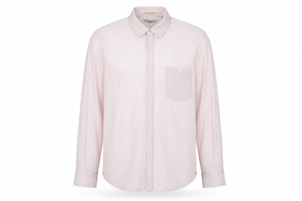 Front view of Ted Baker Men's Pink Striped Dress Shirt L
