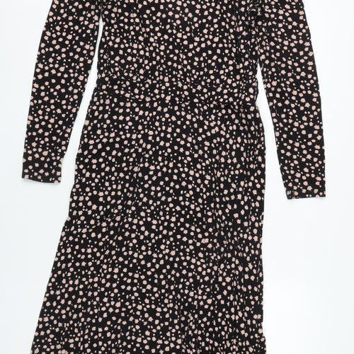 Boden Women's Black Floral A-Line Midi Dress Size 14