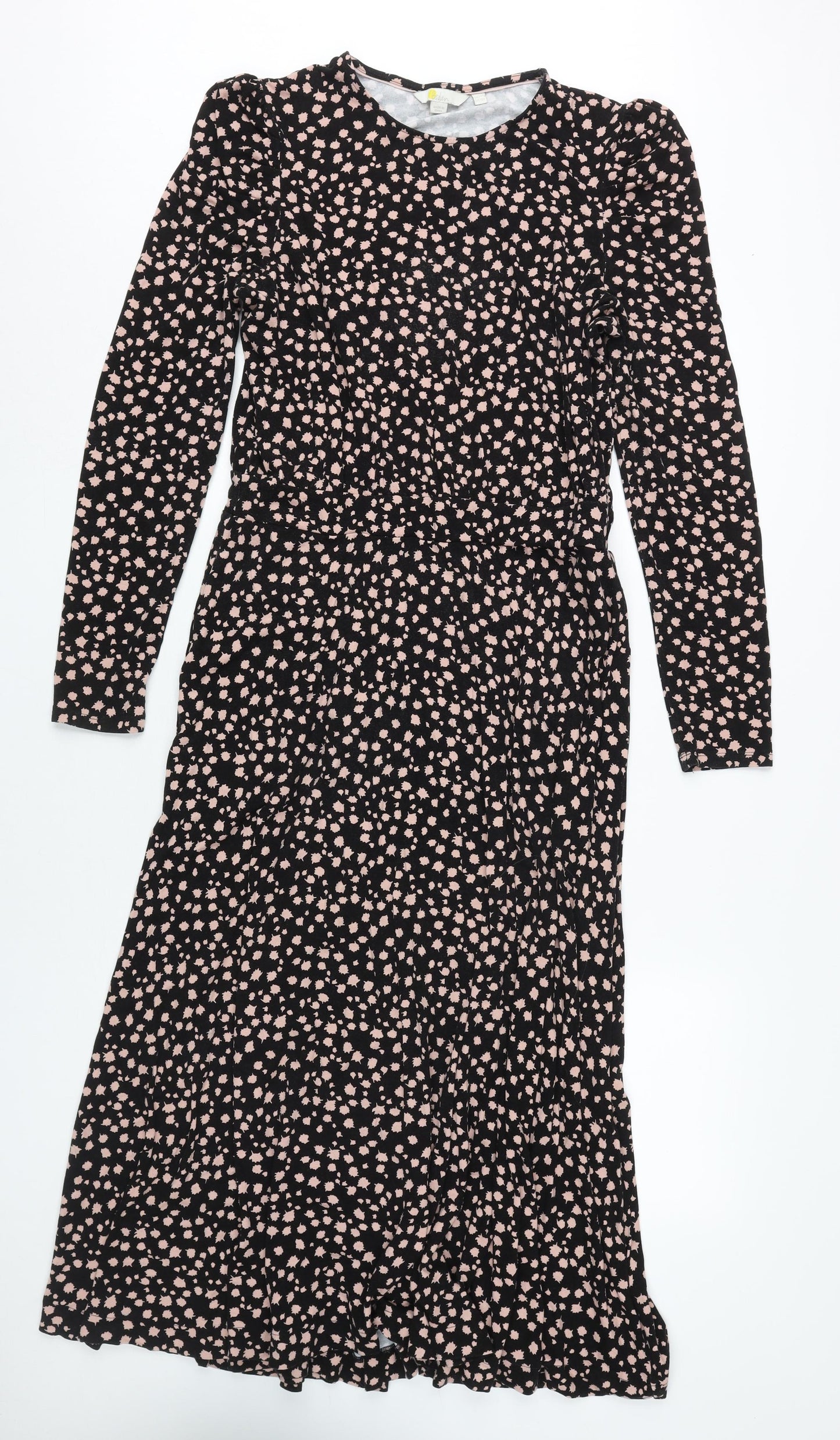 Boden Women's Black Floral A-Line Midi Dress Size 14