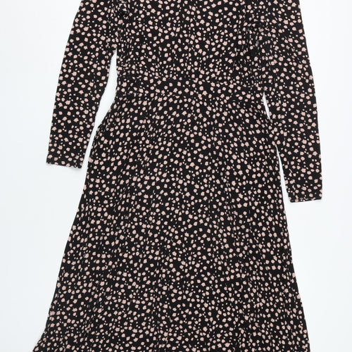 Boden Women's Black Floral A-Line Midi Dress Size 14