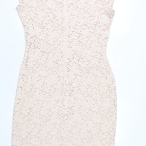 Laura Ashley Women's Beige Lace V-Neck Cap Sleeve Sheath Dress