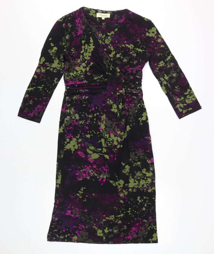 Viyella Women's Multicoloured Floral 8 Midi Wrap Dress