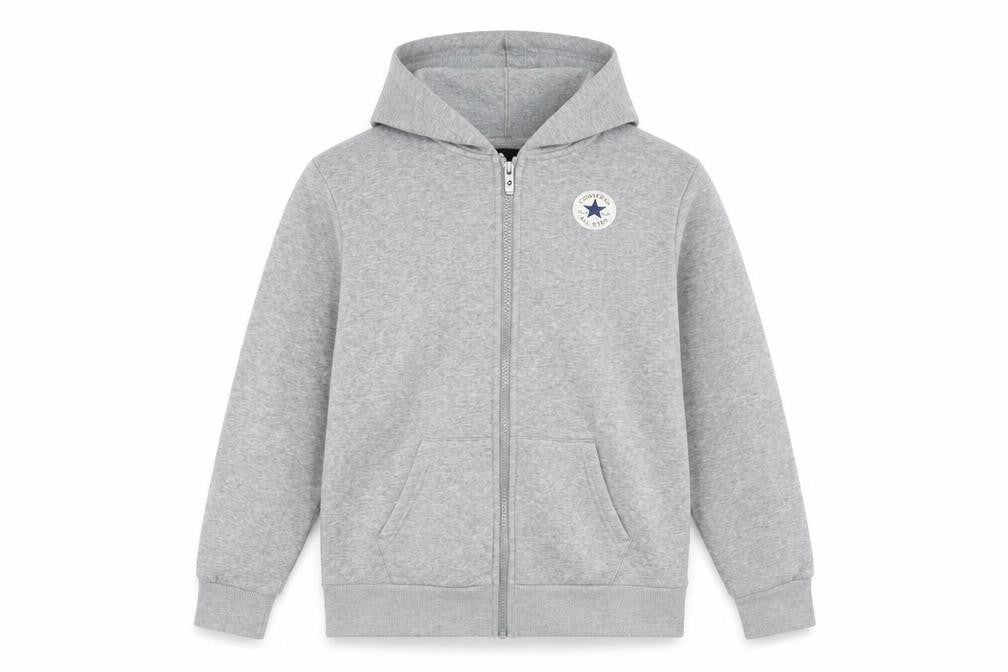 Front view of Converse boys’ grey full zip hoodie l