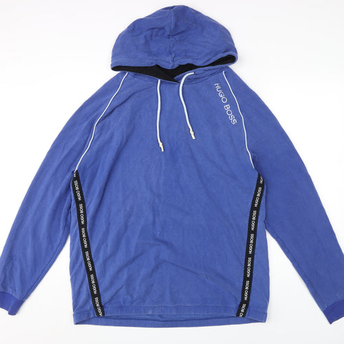 Hugo Boss Men's Blue XL Pullover Hoodie with Logo Accent
