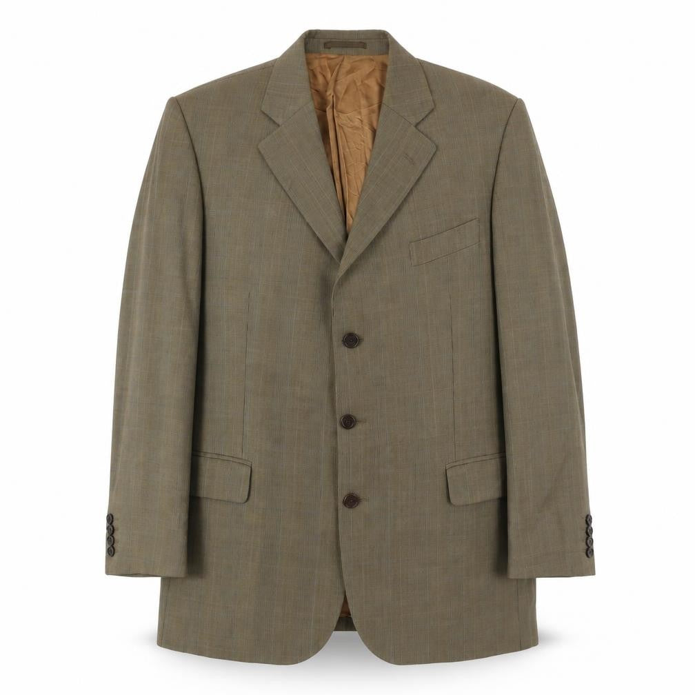 Front view of Magee Men's Brown Check Wool Blazer, size 44R, Classic