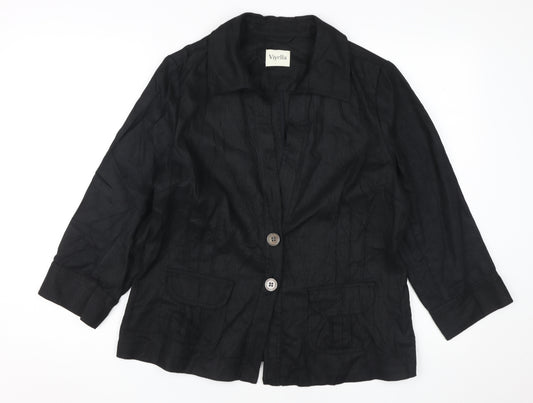 Viyella Women's Black Linen Jacket UK 12 Casual Spring