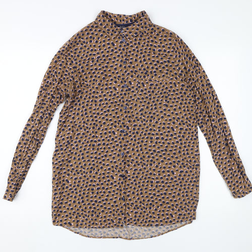 Joules Women's Brown Animal Print Button-Up Shirt UK 10