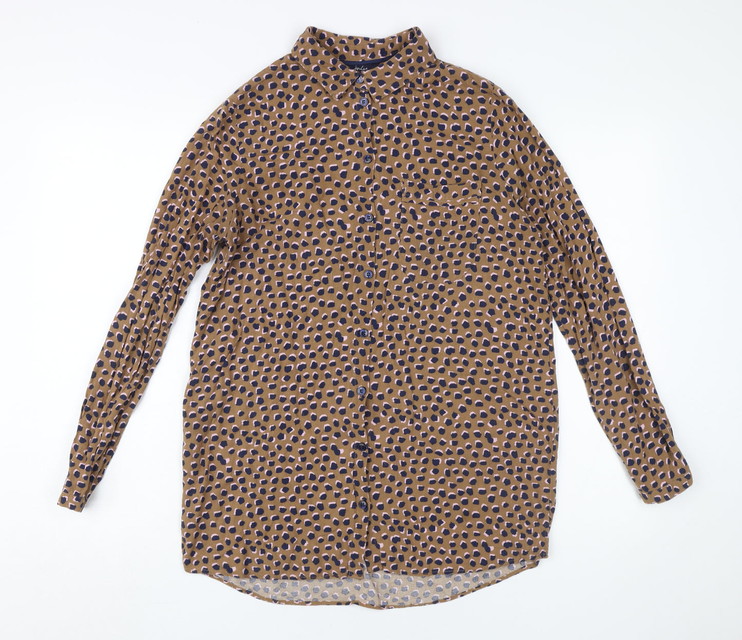 Joules Women's Brown Animal Print Button-Up Shirt UK 10