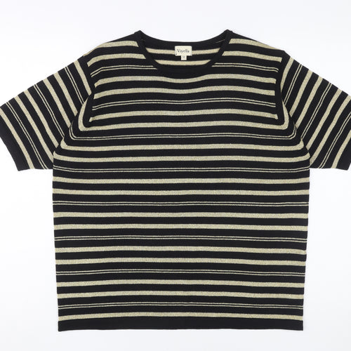 Viyella Unisex Striped Knit T-Shirt, M, Black/Beige