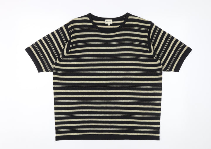 Viyella Unisex Striped Knit T-Shirt, M, Black/Beige