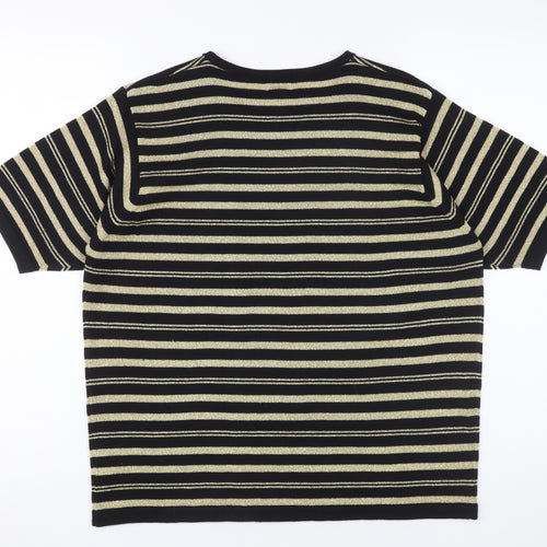 Viyella Unisex Striped Knit T-Shirt, M, Black/Beige