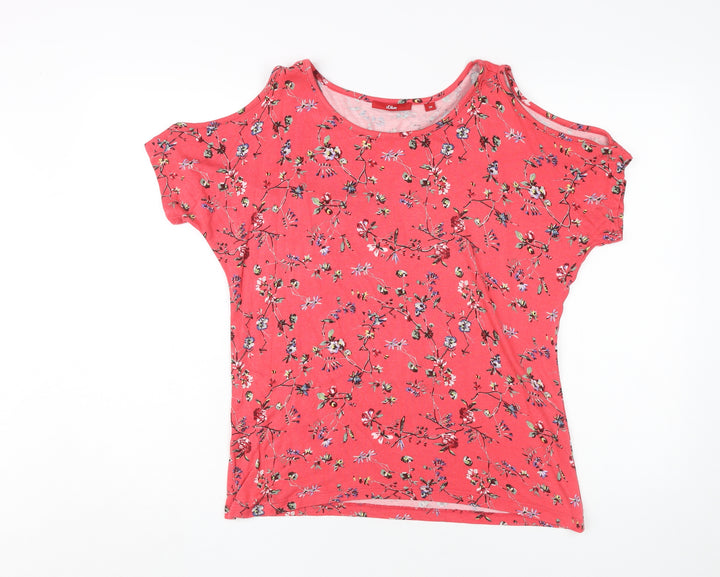 s.Oliver Women's Red Floral Cold Shoulder Top