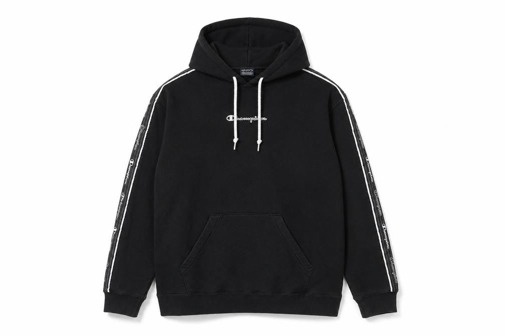 Front view of Champion Men's Black Medium Pullover Hoodie