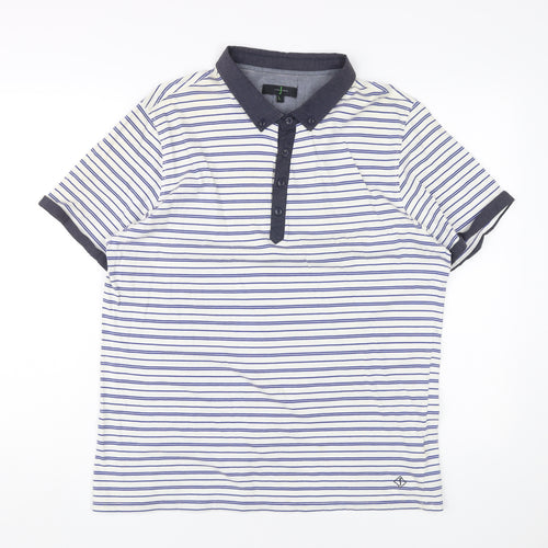 Jasper Conran Men's Blue Striped Polo L Short Sleeve Cotton