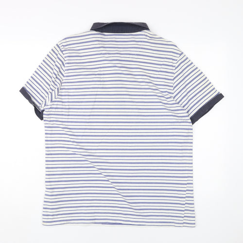 Jasper Conran Men's Blue Striped Polo L Short Sleeve Cotton