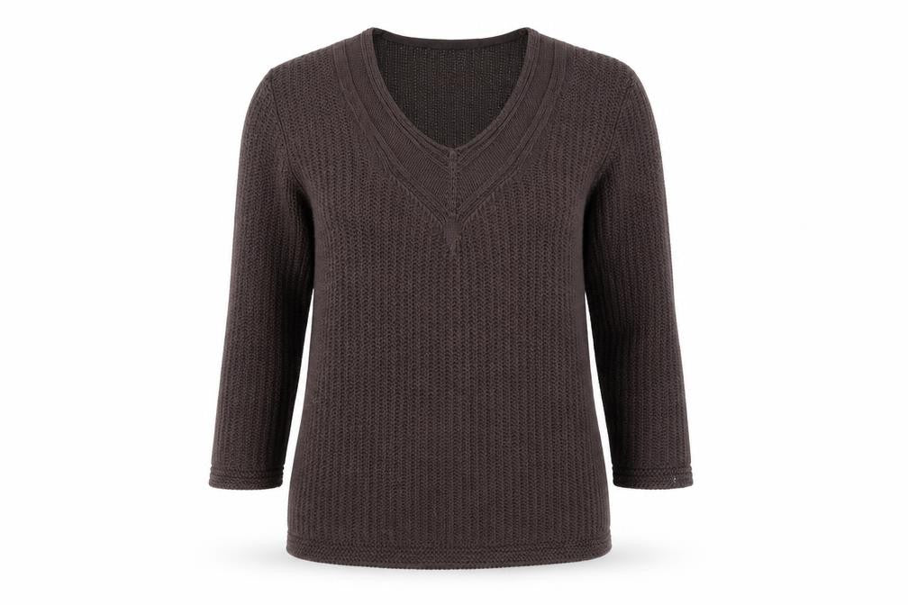 Front view of Eastex Women's Brown V-Neck jumper, size 10