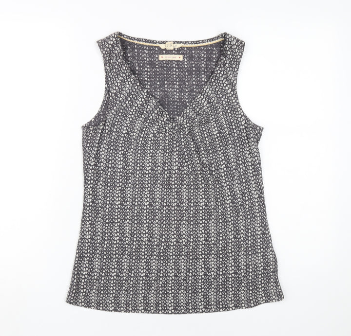 White Stuff Geometric Grey Linen Women's V-Neck Tank