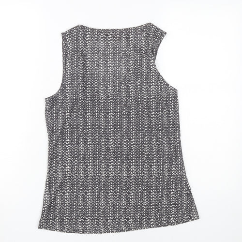 White Stuff Geometric Grey Linen Women's V-Neck Tank