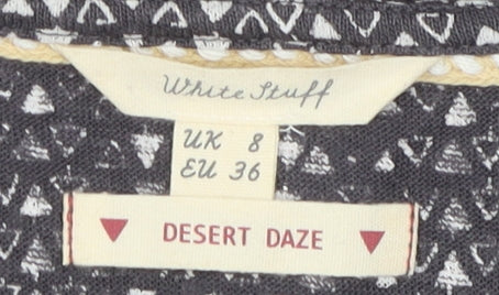 White Stuff Geometric Grey Linen Women's V-Neck Tank