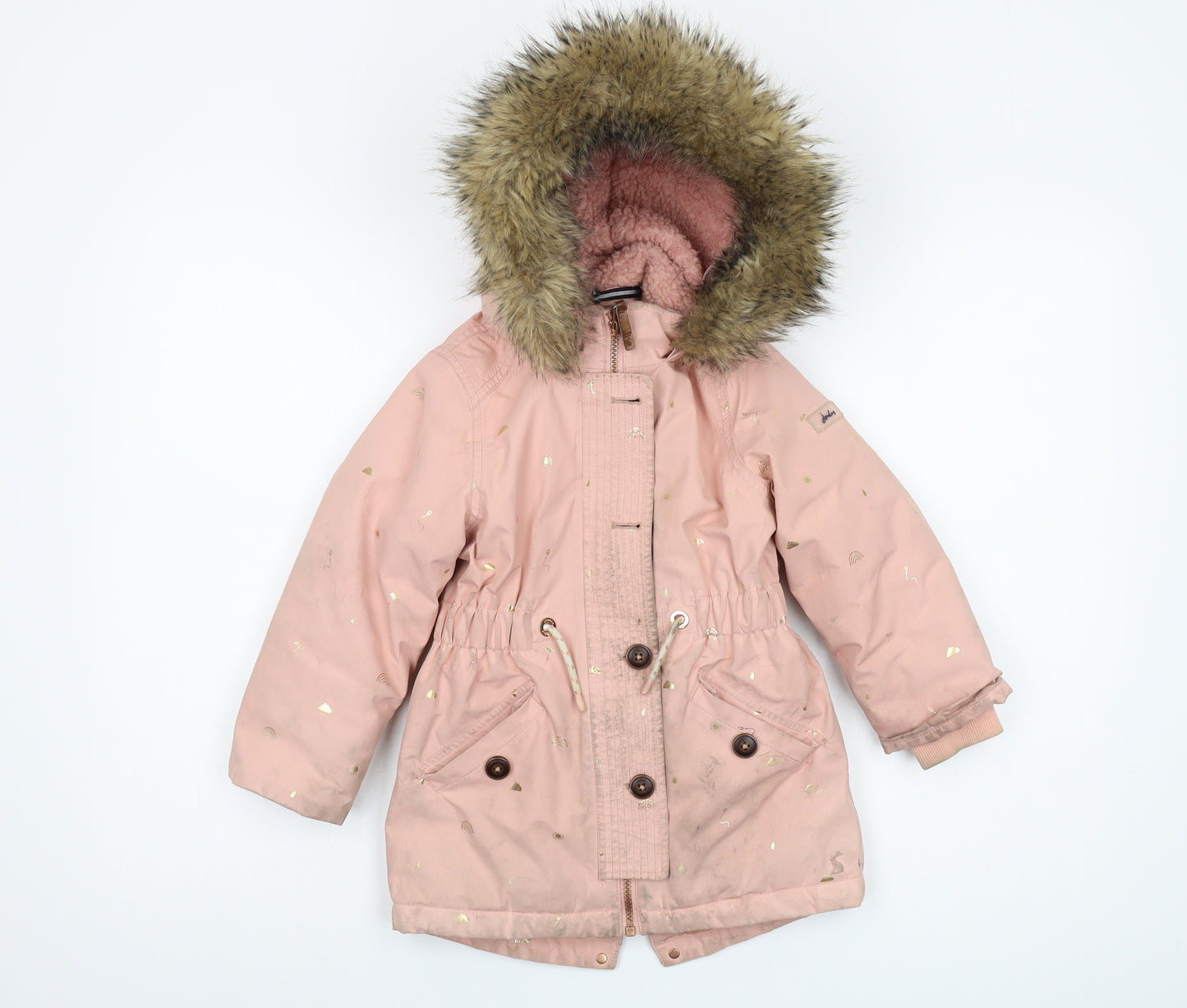 Joules Girls Pink Parka Coat, 3-4 Years, Hooded, Winter