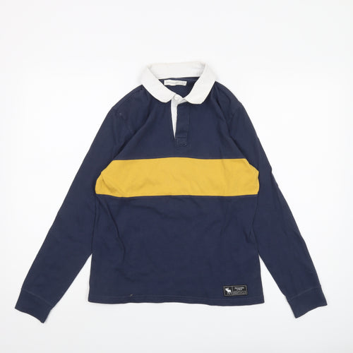 Abercrombie Kids Boys Blue Polo Long Sleeve, Colourblock, 11-12 Years