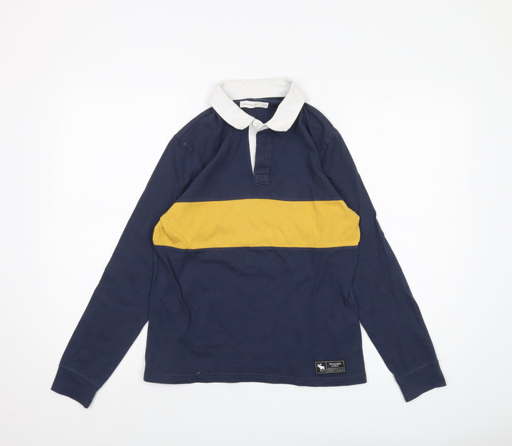 Abercrombie Kids Boys Blue Polo Long Sleeve, Colourblock, 11-12 Years