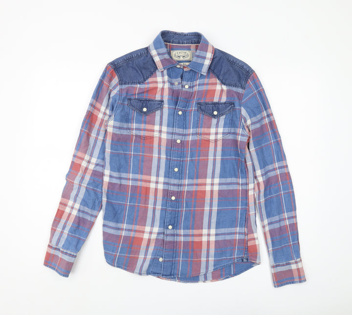 Celio Unisex Multicoloured Slim Plaid Button-Up Shirt S