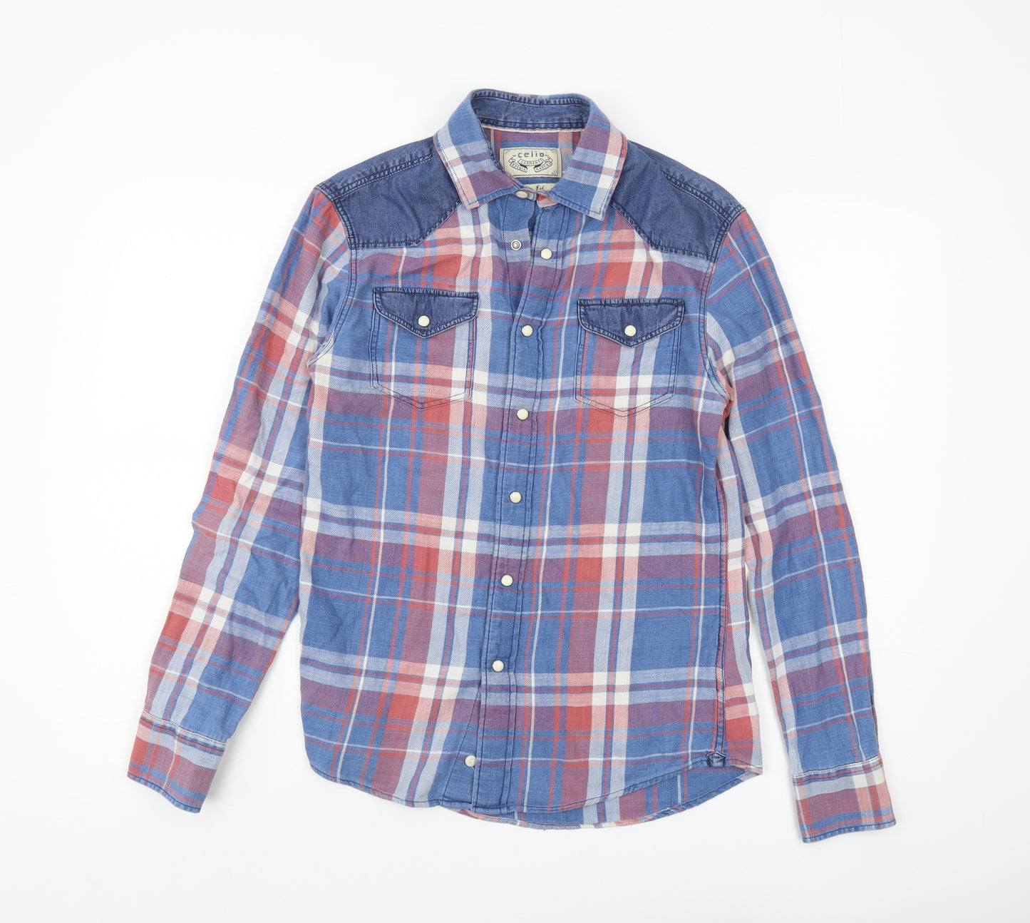 Celio Unisex Multicoloured Slim Plaid Button-Up Shirt S