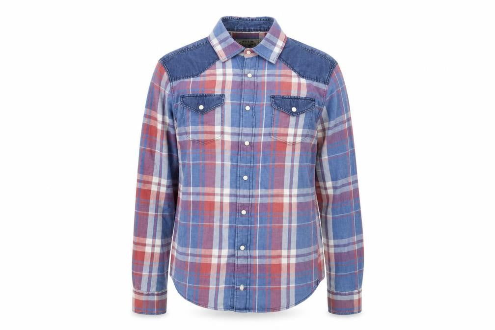Front view of Celio unisex multicoloured slim plaid button-up shirt s