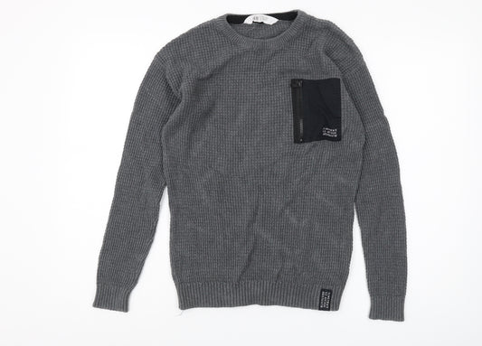 H&M Boys Grey Waffle-Knit Pullover Jumper Age 12-13