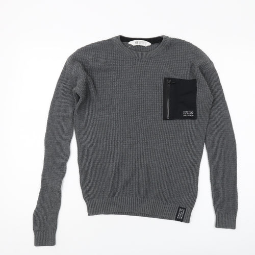 H&M Boys Grey Pullover Jumper, Size 12 Years, Crew Neck