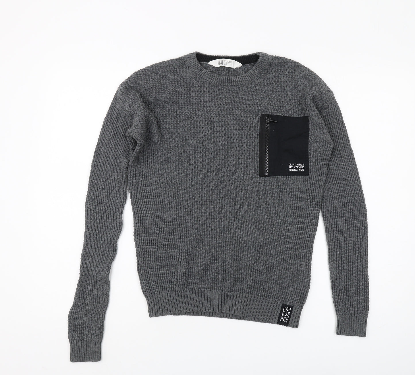 H&M Boys Grey Pullover Jumper, Size 12 Years, Crew Neck