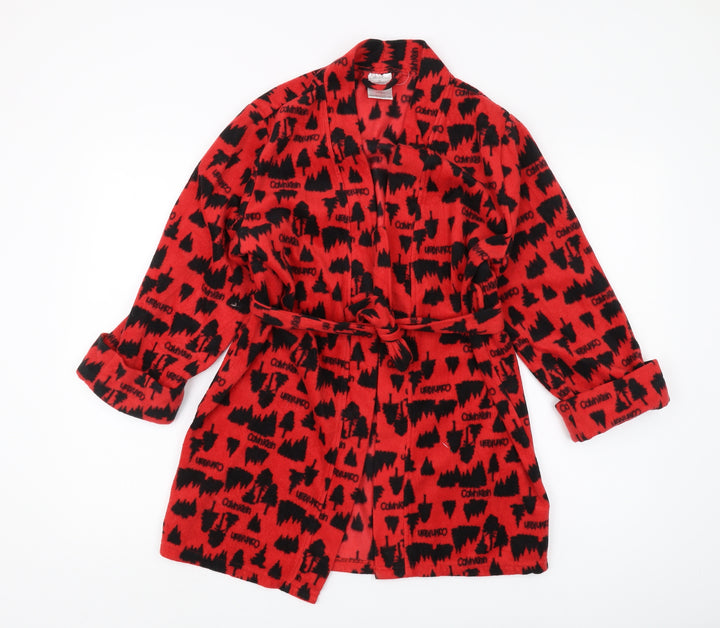 Calvin Klein Boys Red Fleece Hooded Robe M Graphic Print