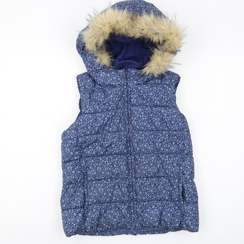 GapKids Girls Blue XXL Puffer Jacket with Fur Trim