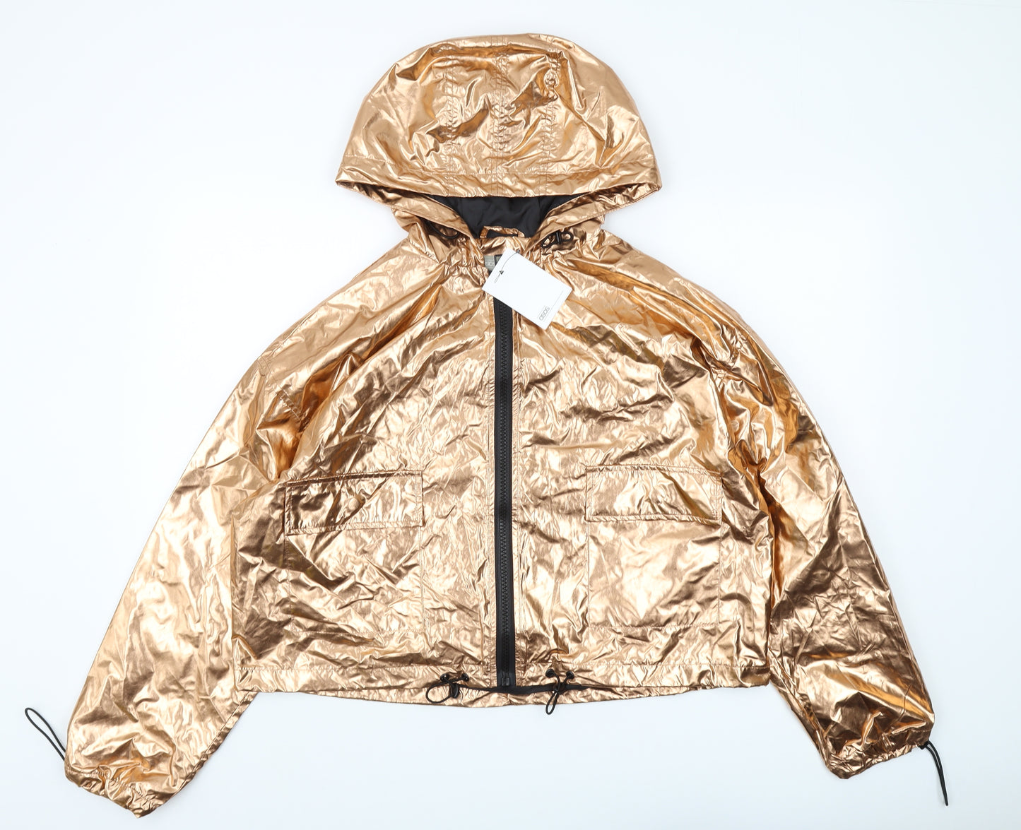 ASOS Gold Windbreaker Jacket Women Size 12 Casual Hooded