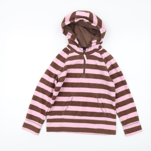 Mini Boden Girls Brown Pink Striped Hoodie, Size 7-8, Hooded Fleece