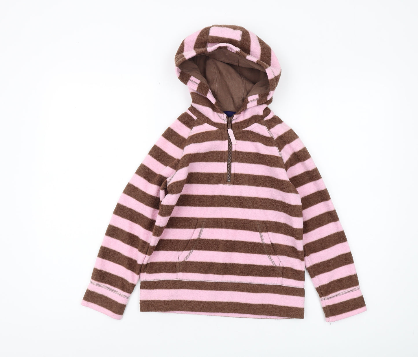 Mini Boden Girls Brown Pink Striped Hoodie, Size 7-8, Hooded Fleece