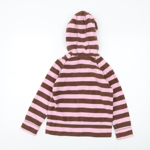 Mini Boden Girls Brown Pink Striped Hoodie, Size 7-8, Hooded Fleece