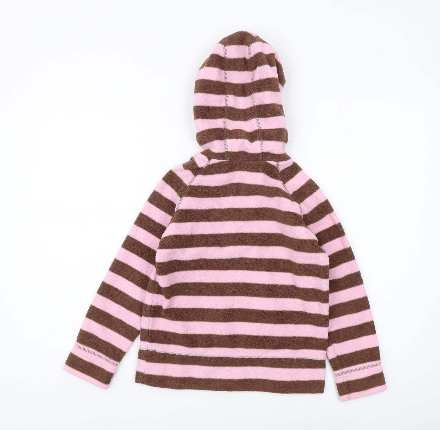 Mini Boden Girls Brown Pink Striped Hoodie, Size 7-8, Hooded Fleece